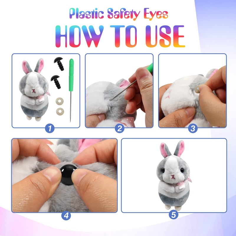 TOAOB 50pcs 16mm to 30mm Safety Eyes Black Plastic Dolls