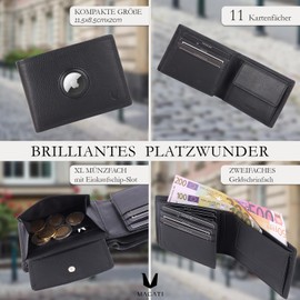 MAGATI IL Toro Classic Wallet with Coin Compartment, RFID Protection, Mini Wallet for Men & Women, Small, Card Holder, Shopping Trolley Chip Compartment, Wallet, black, XL coin compartment and airtag