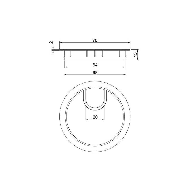 König Hellern Metal Cable Grommet Diameter 68 mm Black Chrome-Plated