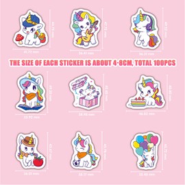 JSTHHTT 100 Pack Waterproof Stickers, Unicorns Stickers, Cute Vinyl Stickers Cartoon, Aesthetic Stickers for Laptop, Kawaii Stickers for Water Bottles Book Laptop Guitar Skateboard Suitcase
