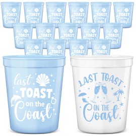 Justforjoyful 24Pcs Last Toast on the Coast Bachelorette Party Supplies Coastal Stadium Plastic Cup Reusable Blue Beach Pool Plastic Cup 12oz for Wedding Bachelorette Weekend Bridal Party Decor Favor