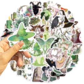 Green Forest Witch Stickers Pack – 50PCS Aesthetic Witchcraft Nature Cottagecore Mystical Waterproof Vinyl Decals for Laptops, Journals, Scrapbooking, Gifts