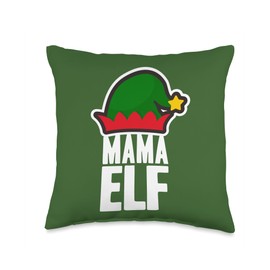 Mama Elf Cute Mommy Elf Hat Christmas Costume Mama Cute Mommy Elf Hat Christmas Holiday Costume Throw Pillow, 16x16, Multicolor