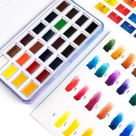 Paul Rubens Watercolor Paint Set, 24 Vivid Colors Full Pan Travel Watercolour Paint Set, Great Water Colour Art Supplies Starter Kit for Artists, Beginner, Students, Kids & Adults