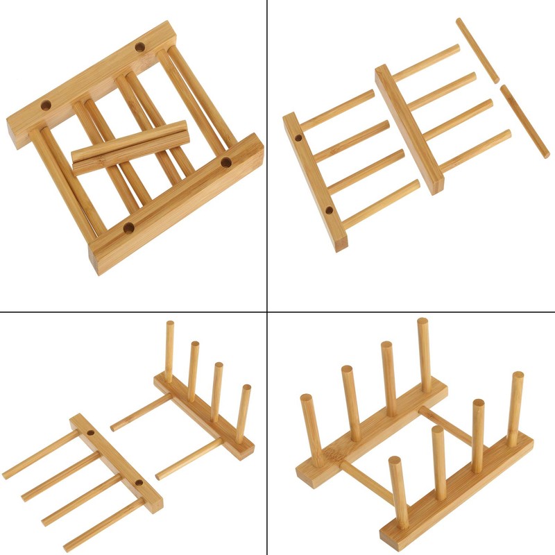 Lawei Set of 6 Bamboo Dish Rack - 3/6/8 Slots