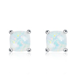 7mm Square Fire Opal Earrings Moonstone Earrings Silver Earrings for Women Stud Earrings Ladies Earrings Handmade Earrings