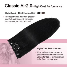 Sweetmet Air2.0 Remy Clip in Extensions Real Human Hair Color #1 Jet Black Remy Clip in Hair Extensions Real Human Hair 18inch 60g 4pcs Seamless Double Weft for Women（#1-18inch）