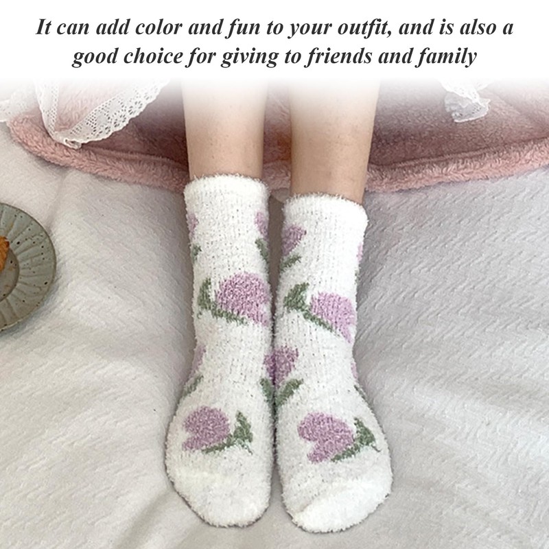 5 Pieces Of Fruit Print Socks, Coral Fleece Socks, Warm