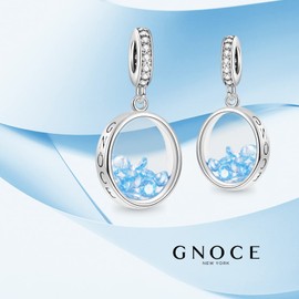 GNOCE Oval Birthstone Pendant 925 Sterling Silver Charms Bead for Bracelet Necklace Jewelry Gift for Birthday Women Girls, Silver