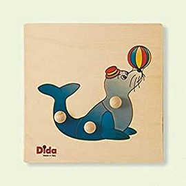 Dida - Puzzle Foca. Puzzle in wood for children, cards by interlocking with convenient knobs of wood.