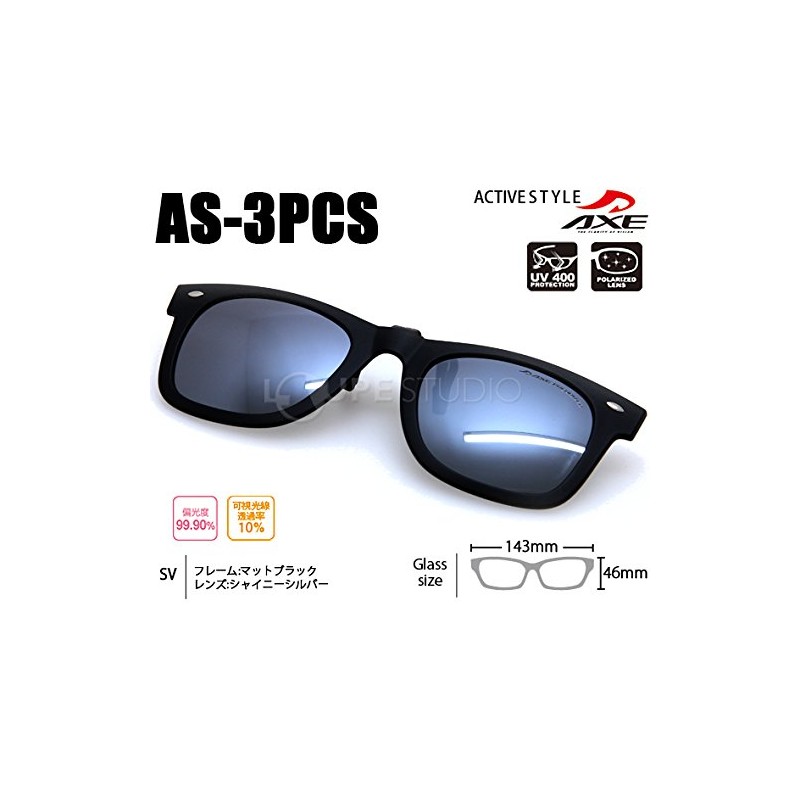 AXE Sunglasses, Clip-on Type, UV Protection, Polarized Lens, Silver, AS-3PCS