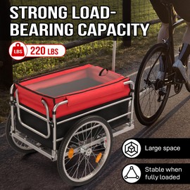 Ktaxon Bike Cargo Trailer, Heavy Duty 220 lbs Bicycle Wagon Cart, 20" Wheel Folding Groceries Hauler with Safe Hitch System, Trailers for Camping, Traveling and Shopping (Red)