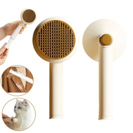 BoBow Self-Cleaning Slicker Brush with Release Button - Skin-friendly Deshedding Grooming Sticky Hair All-in-one Grooming Brush for Long or Short-Haired Pets