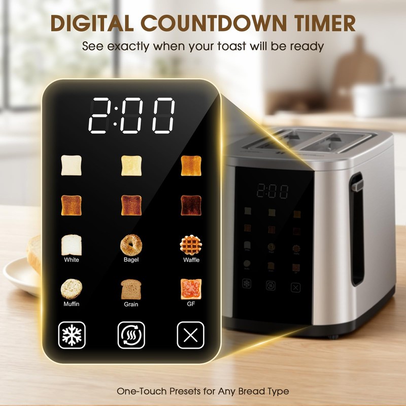 Foyoconven 2 Slice Toaster with Touch Screen, 1.5" Extra Wide