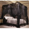 VETHIN 4 Corners Post Ruffle Princess Bed Canopy Curtain-Double Layer