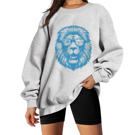 Shawncraft Detroit Football Sweatshirt Lion Pattern Football Team Fan Shirt, Grey, 3XL