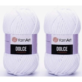 YarnArt Dolce Yarn 100% MicroPolyester Lot of 2 skn 264 Yards 2x100gram Super Bulky :6 Baby Chenille Yarn (741 White)