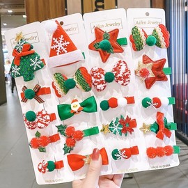 Cute Korean Handmade 5-Piece Kids Christmas Hairpin Set with Butterfly Clips Free Size/Christmas Hat 5-Piece Set 20ea