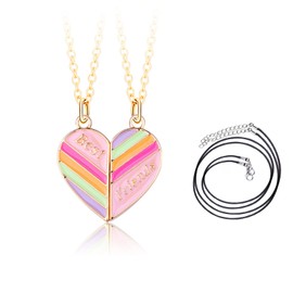 2PCS Colorful BFF Magnetic Necklaces With Extra Wax Rope, Best Friends Half Heart Pendant Chain Necklaces, Friendship Jewelry Valentine Gift for Women Girls Friends Sisters