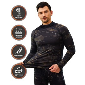 CL convallaria Long Underwear Mens with Fly Thermal Underwear Set Winter Hunting Gear Sport Long Johns for Men Base Layer Top and Bottom Midweight Turtle Neck Black S