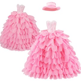 BARWA White Wedding Dress with Veil and Princess Evening Party Clothes Wears Gown Dress Outfit with Hat for 11.5 Inch Girl Doll