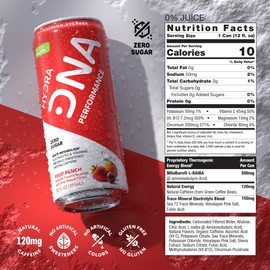 HYDRADNA- Clean Performance Drink, Zero Sugar | For Natural Fuel, Alertness, Boost, Stamina,120 mg Organic Caffeine, Natural Flavors, Zero Sucralose, Clean Ingredients (12 Pack) (12 Pack, Fruit Punch)