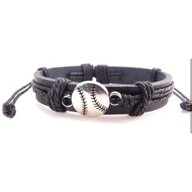 Westmon Works Men's Baseball Bracelet Prayer Set Metal Ball Charm on Leather with Holy Card