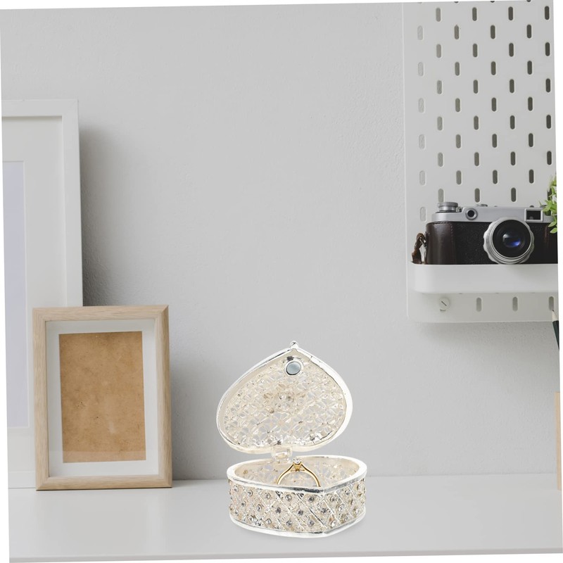 SHOWERORO Beautiful Silver Jewelry Box Decorative Earring Case Heart-shaped Necklace