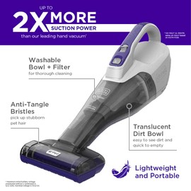 BLACK+DECKER dustbuster QuickClean Pet Cordless Handheld Vacuum with Motorized Upholstery Brush, White (HLVB315JP07)