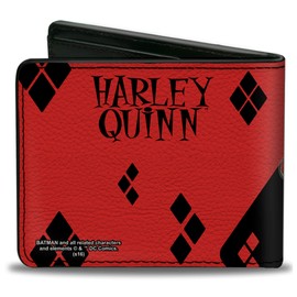 Buckle-Down Men's PU Bifold Wallet-Harley Quinn Issue #20 LA Baseball Cover Pose Diamonds Black/Red, Multicolor, 4.0" x 3.5"