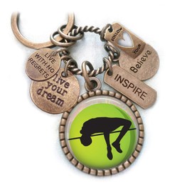High Jump Keychain, Backpack Clip or Necklace, Live Your Dream, Live With No Regrets, Follow Your Heart, Track and Field, Sports, Athlete Gift