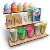 Straight Natural Wooden Tiered Display Stand, Portable Products Display Shelf,