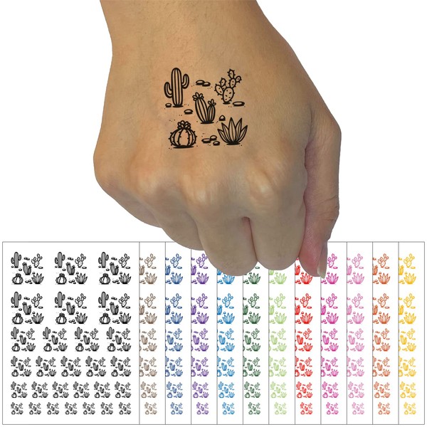 Cactuses Succulent and Stones Temporary Tattoo Water Resistant Fake Body
