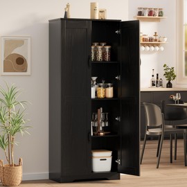 GarveeHome Kitchen Pantry Cabinet, Freestanding Black Pantry Storage Cabinet, 60" Cupboard, Tall Bathroom Storage Cabinet with 2 Doors and Adjustable Shelves, for Dining Room, Living Room