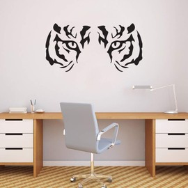 Vinyl Wall Art Decal - Tiger Eyes - 22" x 44" - Trendy Inspirational Minimalist Style Feline Shape Design Sticker for Bedroom Playroom Living Room Office School Coffee Shop Store Decor (Black)