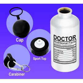 Doctor Gifts Doctor Nutritional Facts Doctor Gift Ideas 20oz Aluminum Water Bottle Carabiner White