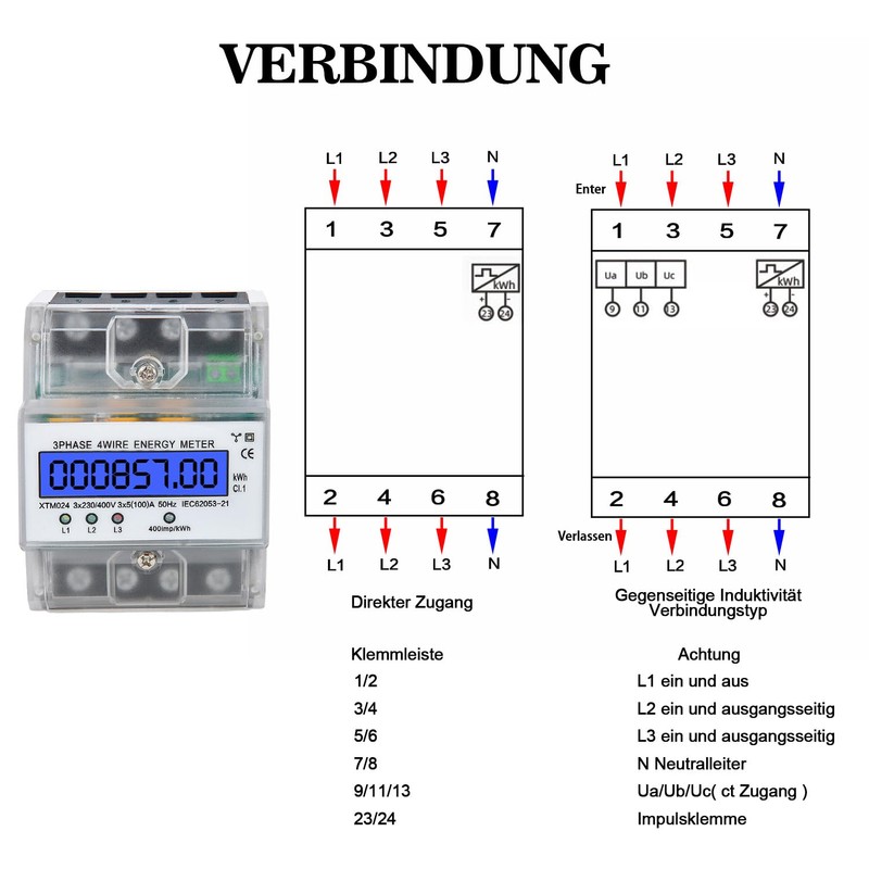 230 / 400 V 5-100 A Electricity Meter, 3 Phase