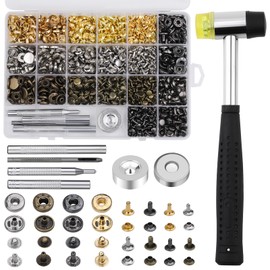 320 PCS Leather Rivets Kit, Leather Snap Fasteners, Snap Button Fastener kit with Double-Sided Nylon Hammer and 5 PCS Installation Tools for Belts, Jacket, Leather, Purses and Hats