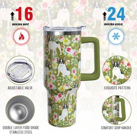 puhnhsv 40 oz French Bulldog Tumbler with Handle, Insulated Stainless Dog Tumbler Coffee Travel Mugs Cup Water Bottle French Bulldog Lovers Gifts for Women Girls