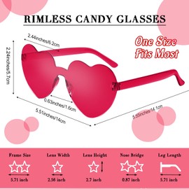 CHRORINE 8/16/24 Pairs Heart-Shaped Sunglasses Rimless Heart Glasses Transparent Candy Colours for Party Favours (24, Multiple Colours)