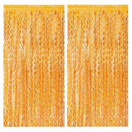 2 Pack Orange Streamers Party Decorations Foil Curtain Backdrop Fringe Backdrop Supplies Photo Booth Props for Birthday Wedding Graduation Decoration