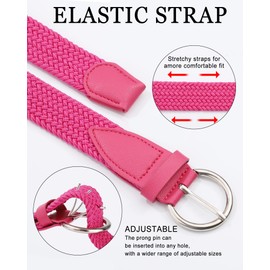 Monopa Boys Braided Belt - Stretch Golf Kids Belt for Girls Elastic Toddler Belt with Round Buckle(Hot Pink,70cm)