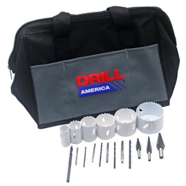 Drill America Electrician Tool Kit, 15-Piece Multi Tool Set with 4 Tap + Drill Bits, 6 Hole Saws, 1 Pilot Drill, 3 HSS Step Drills, Storage Bag Organizer, KMZELEC11