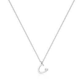 Yimofy Initial Necklace for Women Silver Plated Stainless Steel Women's Dainty Letter Necklace Tiny A-Z Initial Pendant Choker Necklace C