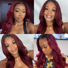 BilltiiWW Ombre Human Hair Bundles 1B99j Body Wave Bundles Black Mixed With Burgundy Body Wave Bundles Two Tone Brazilian Human Hair Extensions Soft and Silky for Black Women 26 28 30 Inch
