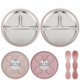 PandaEar - Platos para bebé, paquete de 2 placas de succión de acero