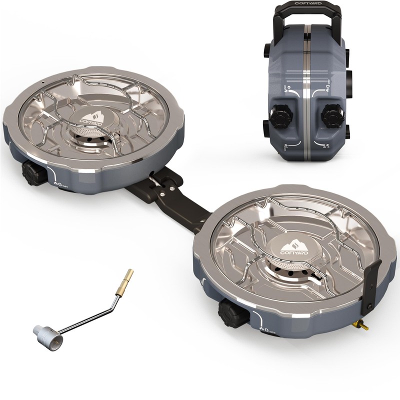 Cofiyard 20,000 BTUs 2 Burner Propane Camping Stove, Portable Folding