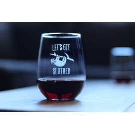 Let’s Get Slothed – Cute Funny Stemless Wine Glass, Large 17 Ounces, Etched Sayings, Gift Box
