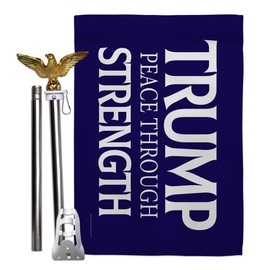 Blue Trump Peace Through Strength Flag Eagle Pole Kit Garden Sign Wall Decor Home Patio Poster 2024 Rally Shooting President 47 MAGA Yard Sign Outdoor Patriotic Decoration Republican Gift Made in USA