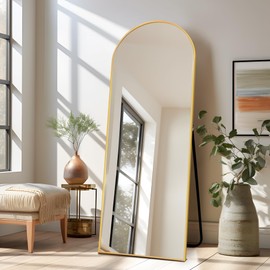 TUYOHW Arched Full Length Mirror, 56"x20"Floor Mirror with Stand, Wall Mirror Full Length, Floor Standing, Hanging or Leaning, Tall Aluminum Frame Full Body Mirror for Bedroom, Gold